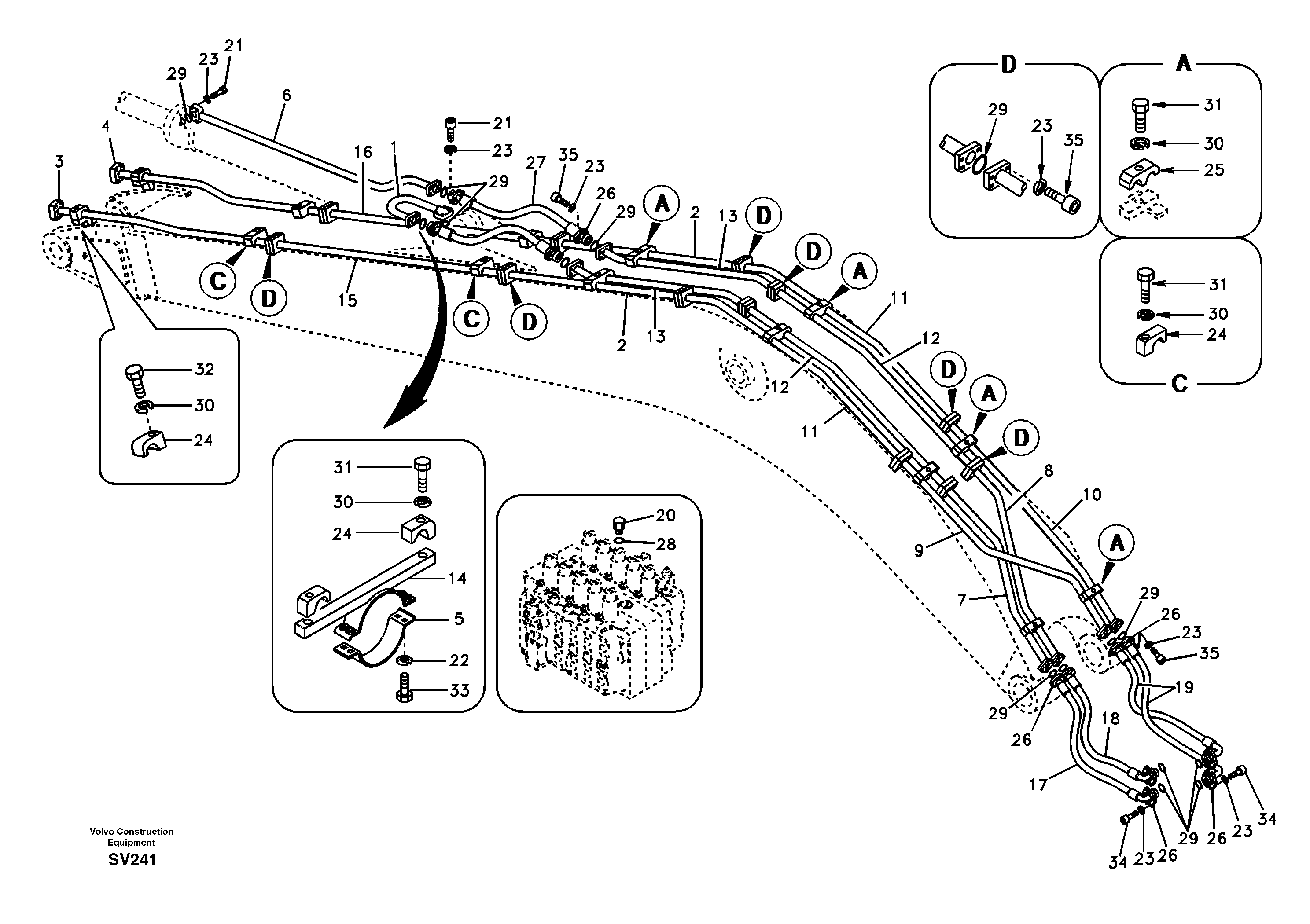 Working hydraulic, dipper arm cylinder on long boom — volvo parts diagram