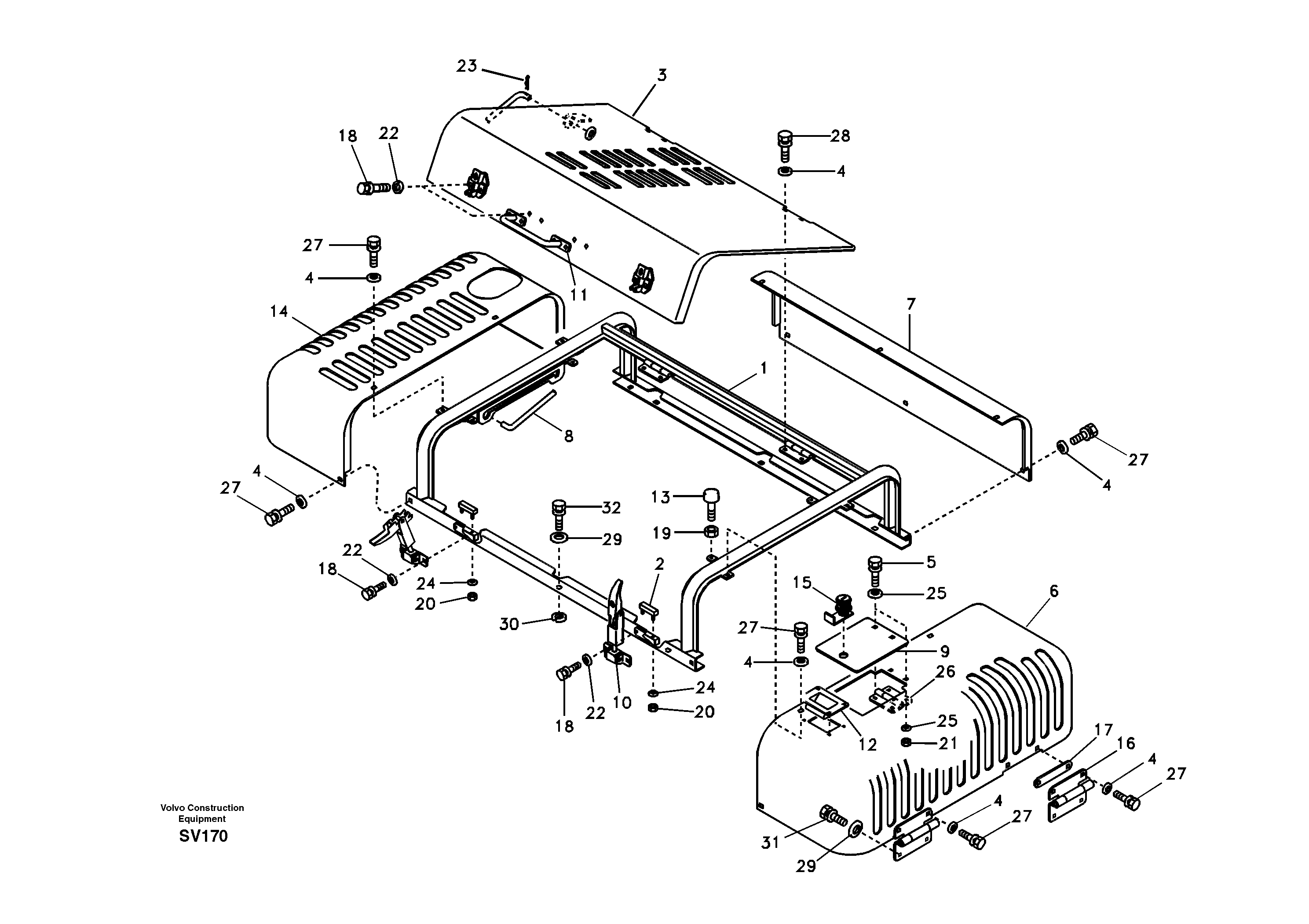 Cowl frame, cover and hood — volvo parts diagram