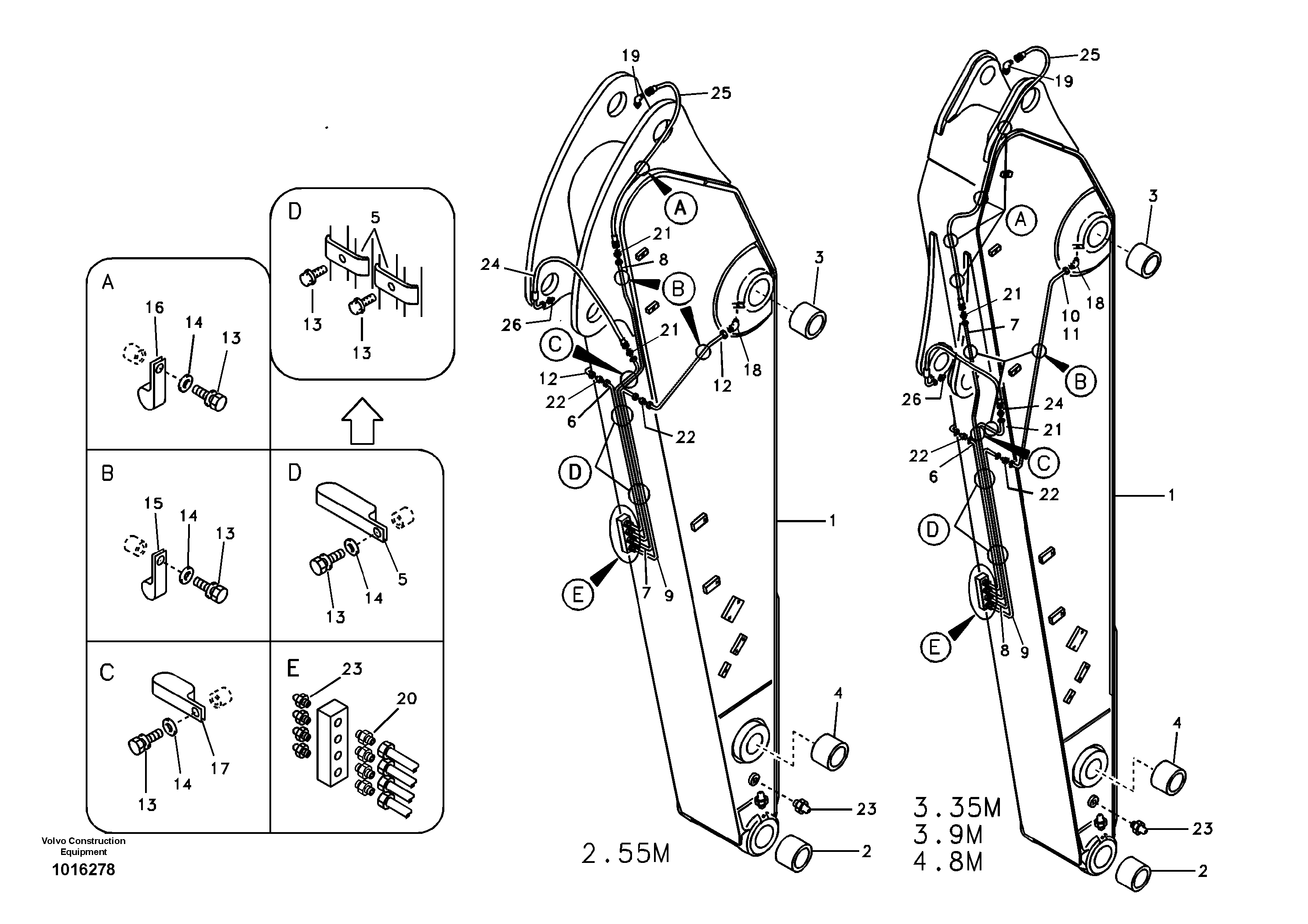 Dipper arm and grease piping with piping seat — volvo parts diagram