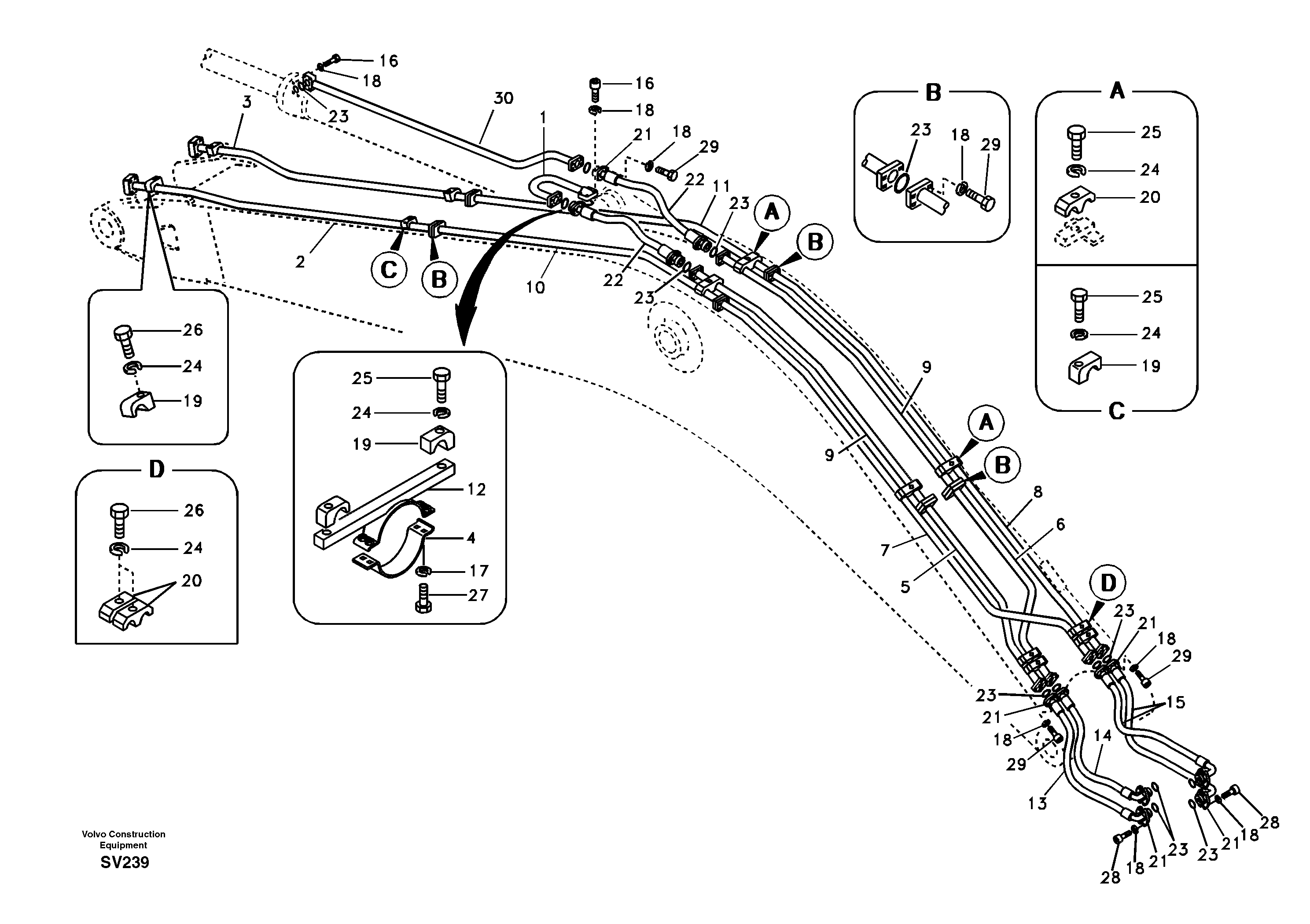 Working hydraulic, dipper arm cylinder on boom. — volvo parts diagram