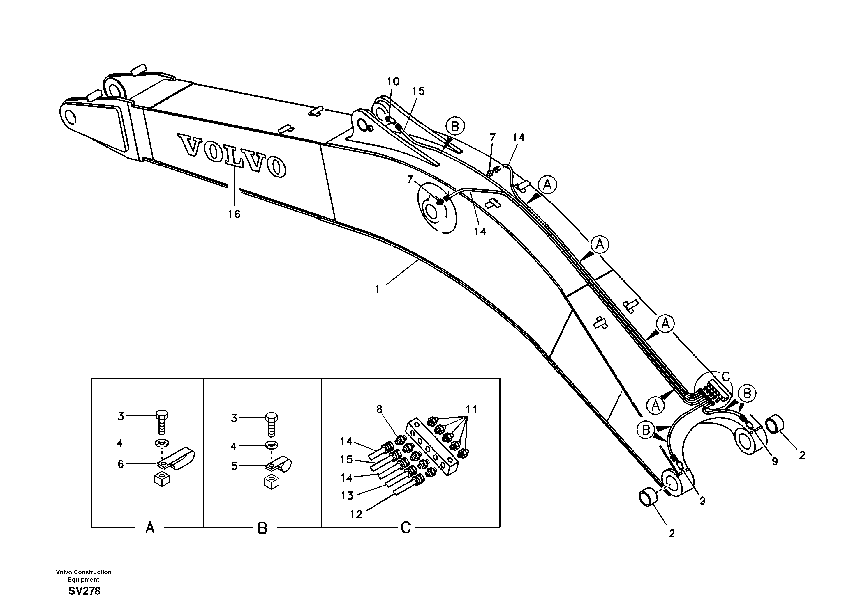 Boom and grease piping — volvo parts diagram
