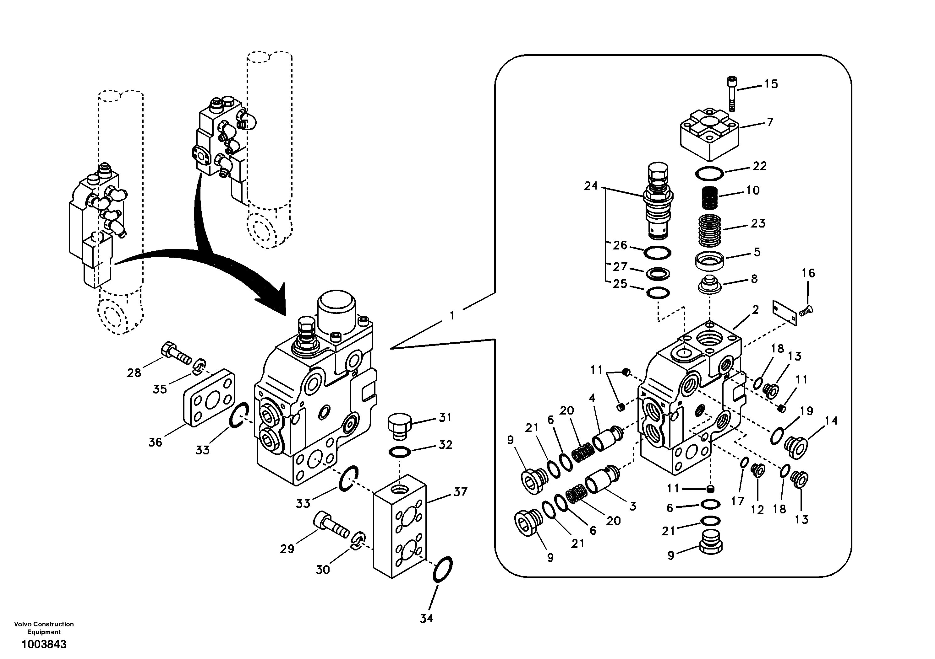 Working hydraulic, boom rupture valve mount — volvo parts diagram