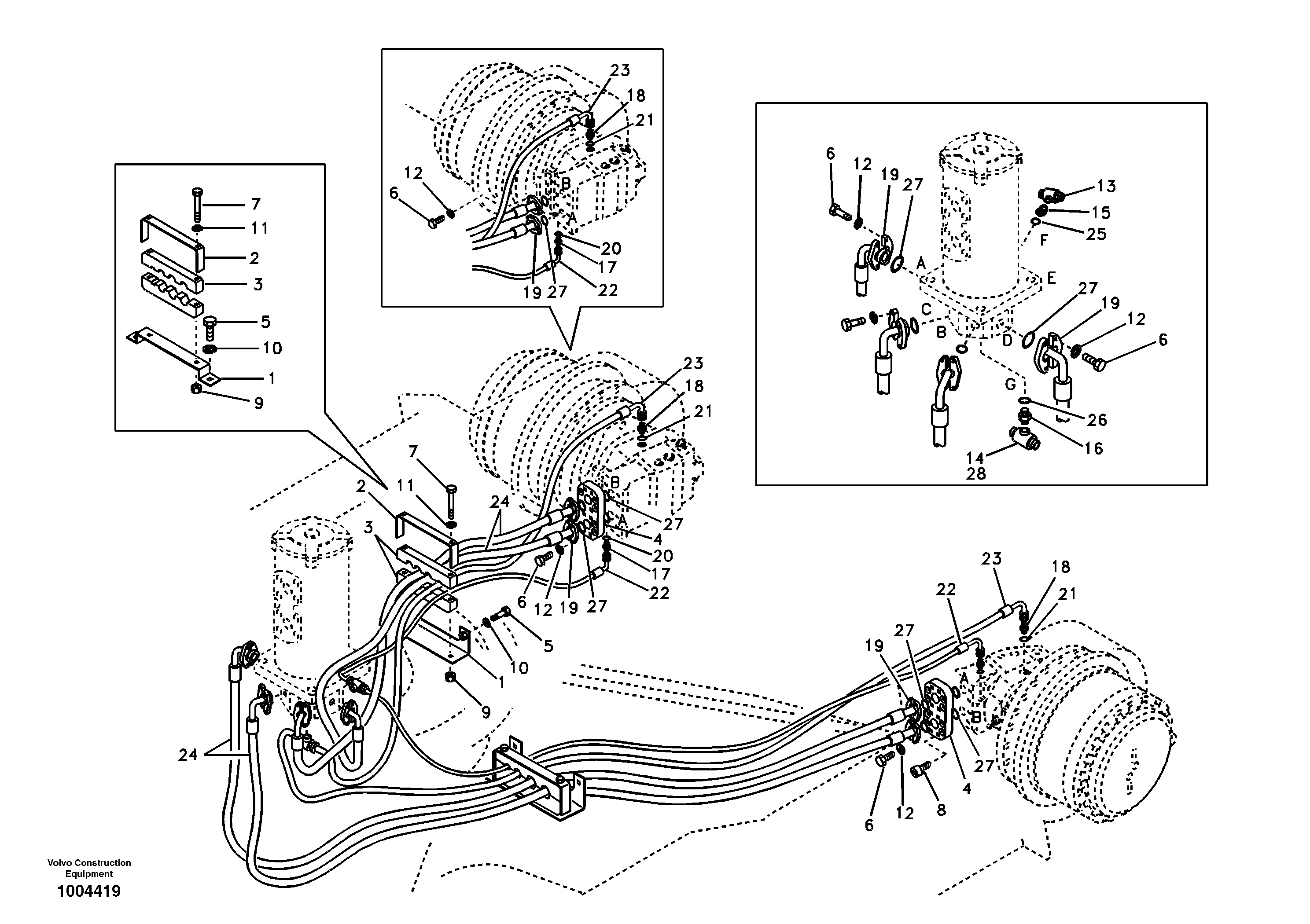 Turning joint line, turning joint to travel motor — volvo parts diagram