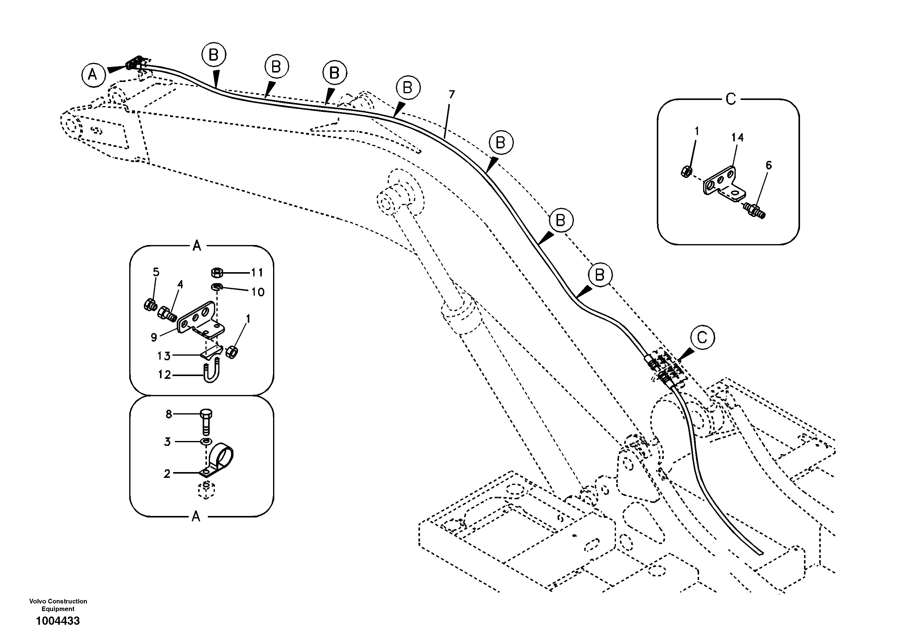 Working hydraulic, oil leak on boom — volvo parts diagram