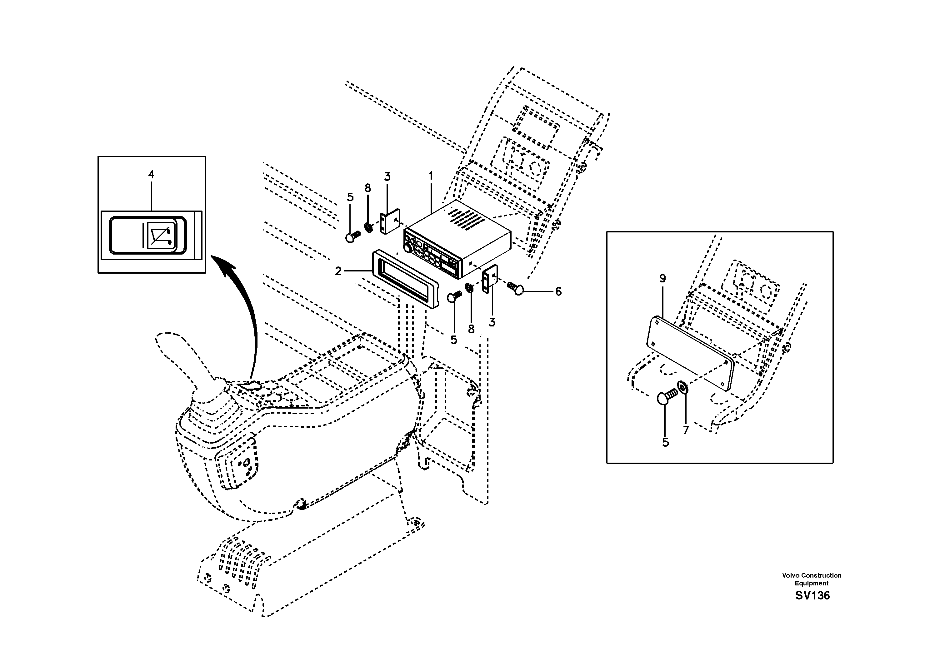 Cassette radio recorder with mounting details — volvo parts diagram