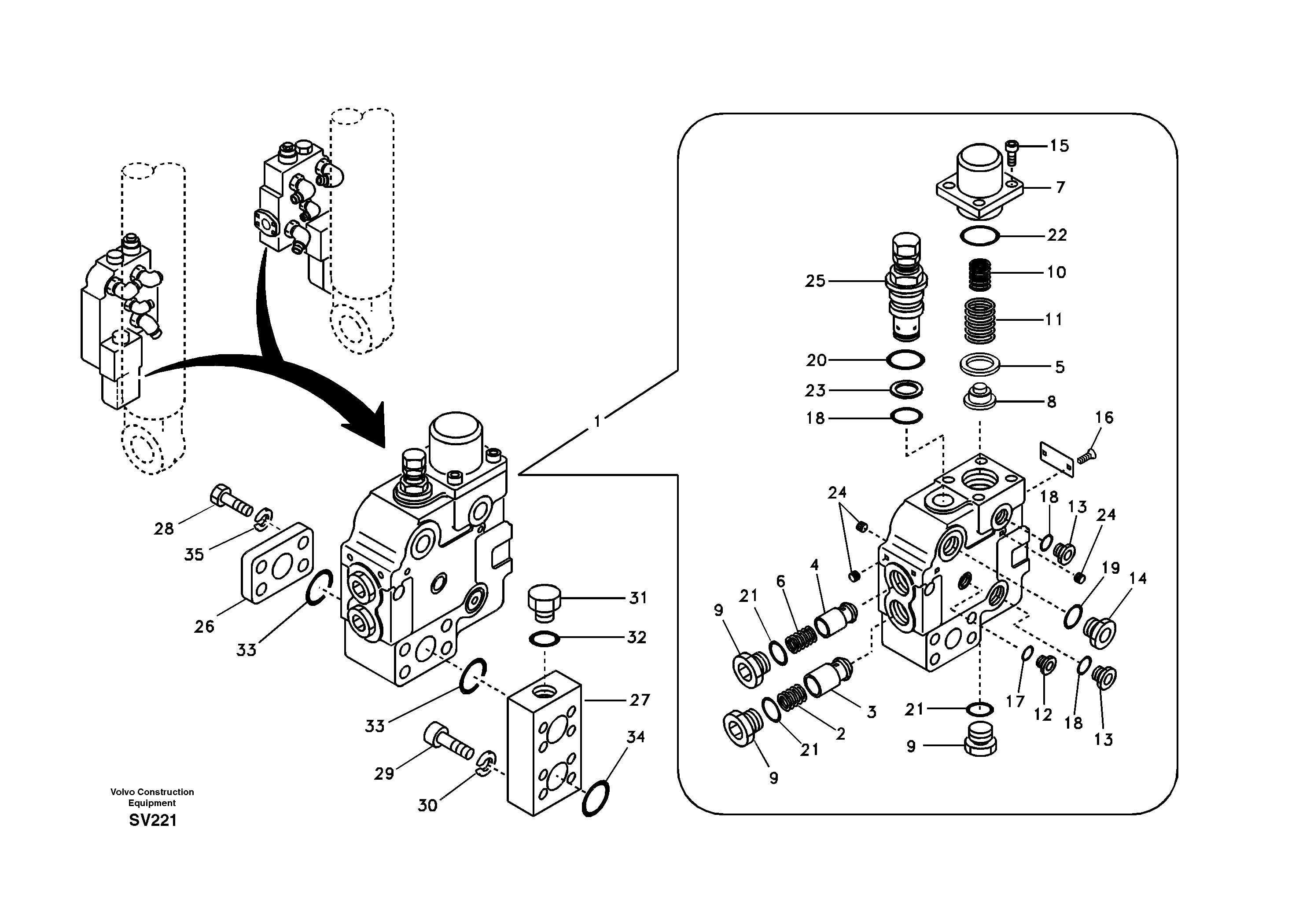 Working hydraulic, boom rupture valve mount — volvo parts diagram