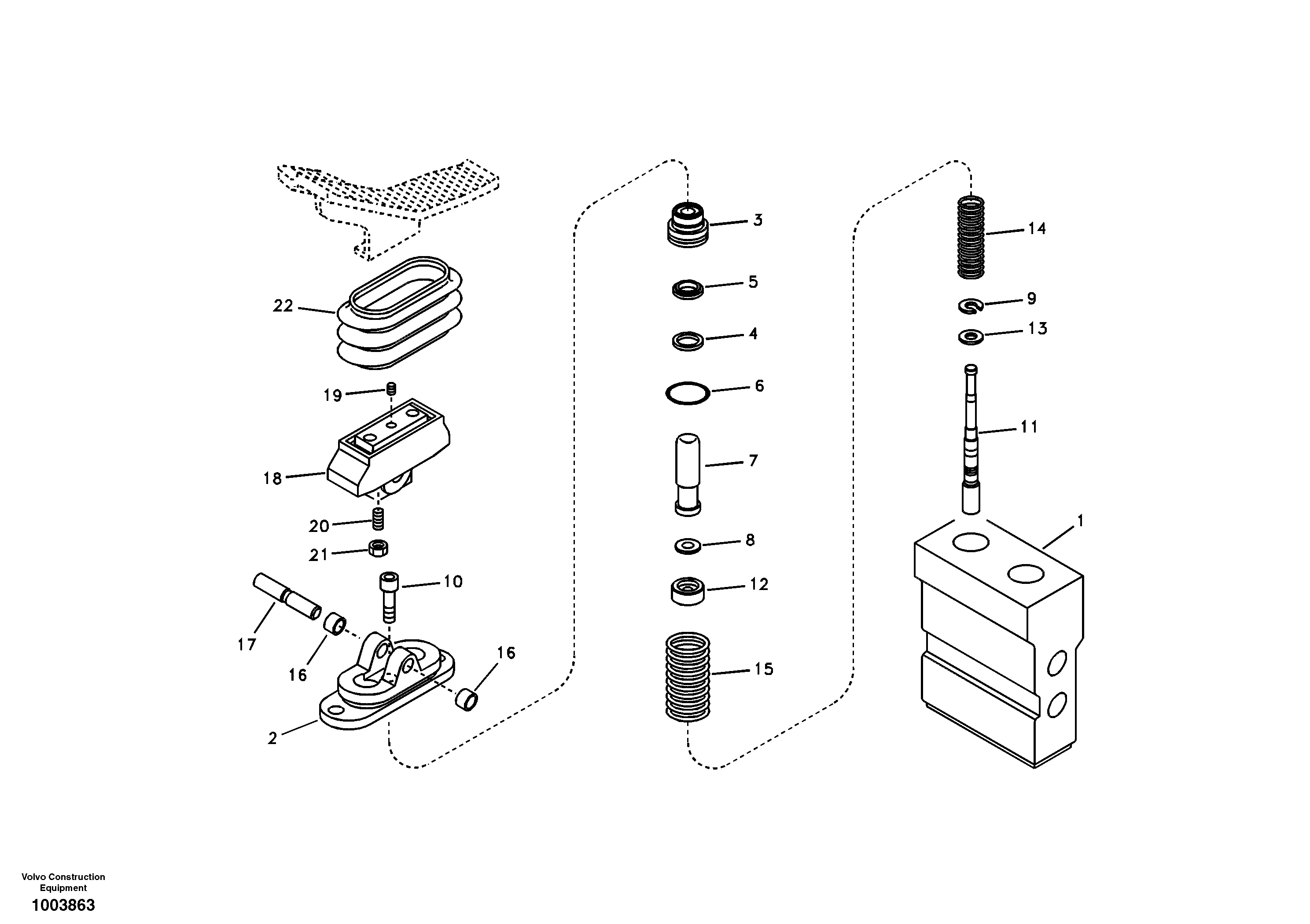 Working hydraulic, remote control valve pedal for hammer and shear — volvo parts diagram