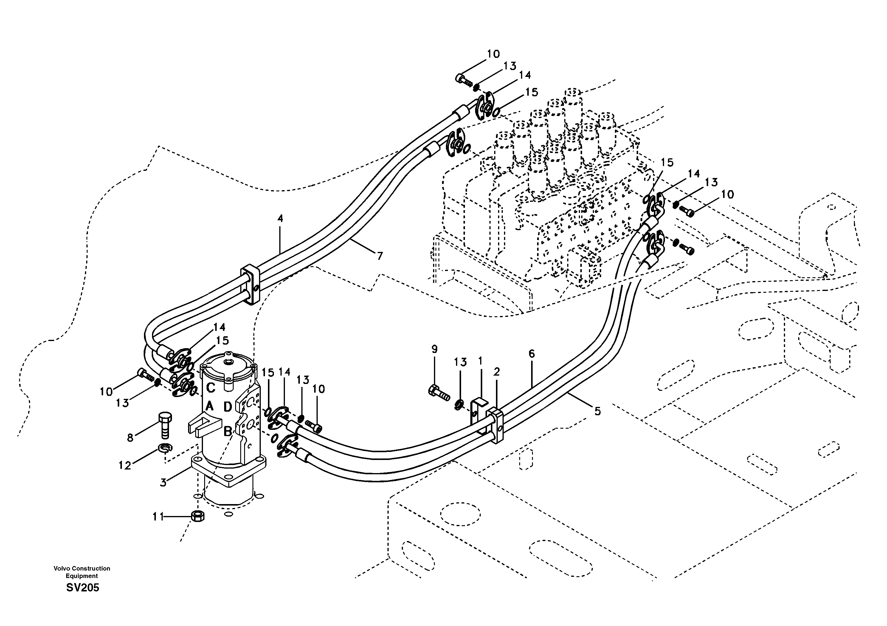 Turning joint line, control valve to turning joint — volvo parts diagram