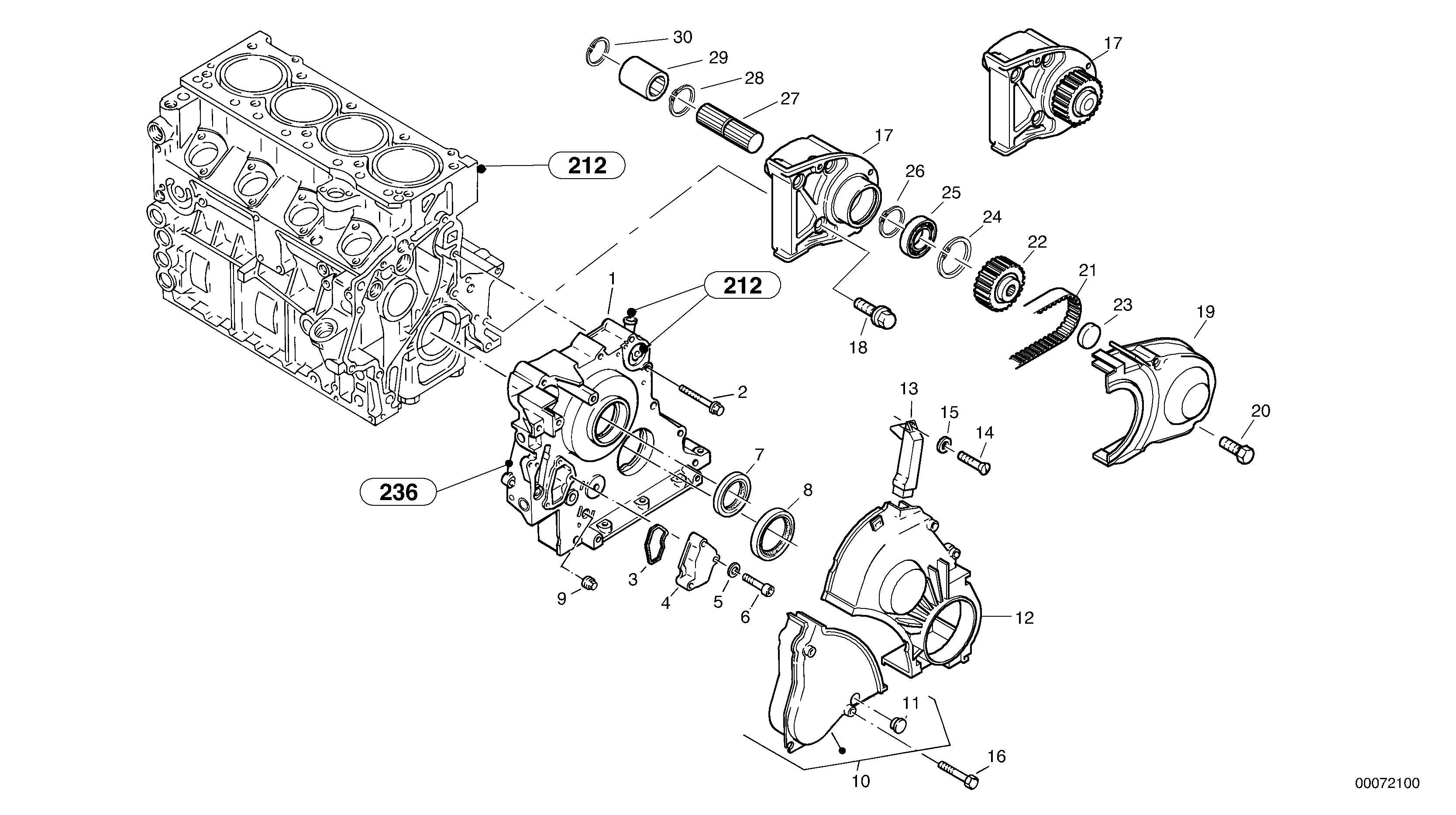 Timing gear housing (front cover) — volvo parts diagram